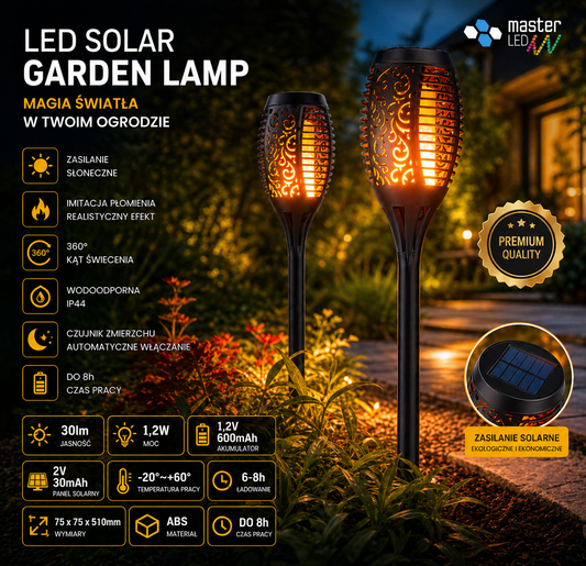 Lampy Solarne Ogrodowe LED Płomień – Efekt Ognia 360° | 8h Świecenia